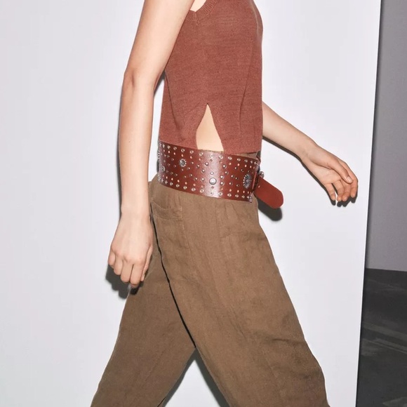 Zara leather wide belt with metal flower & studs main image 12